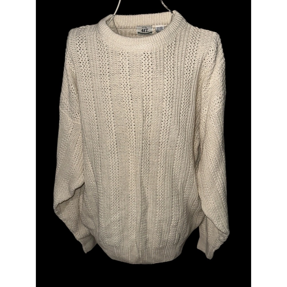 NWT 417 Mens XXL Cream Ramie Cotton Knit Crewneck Sweater Vintage Style